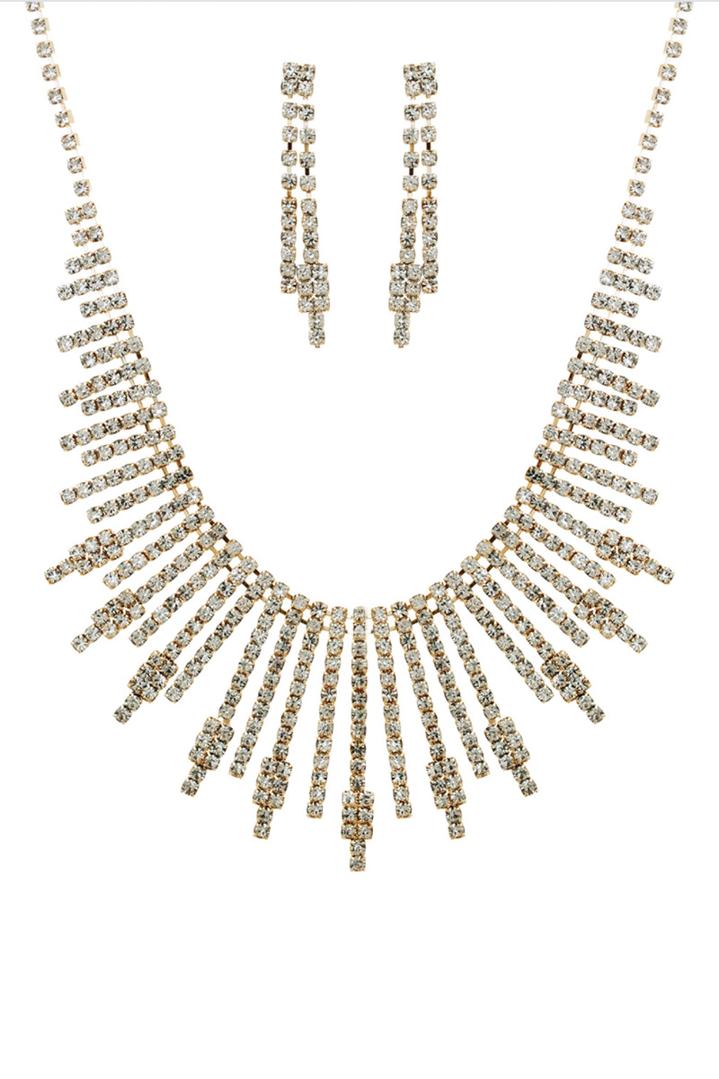 STATEMENT RHINESTONE PEARL NECKLACE EARRING SET