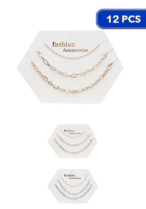 TRIPLE CHAIN LINK CHOKER NECKLACE SET (12 UNITS)