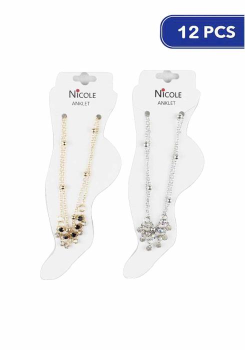 FASHION MULTI STONE CRYSTAL BEAD DOUBLE LAYER ANKLET (12 UNITS)