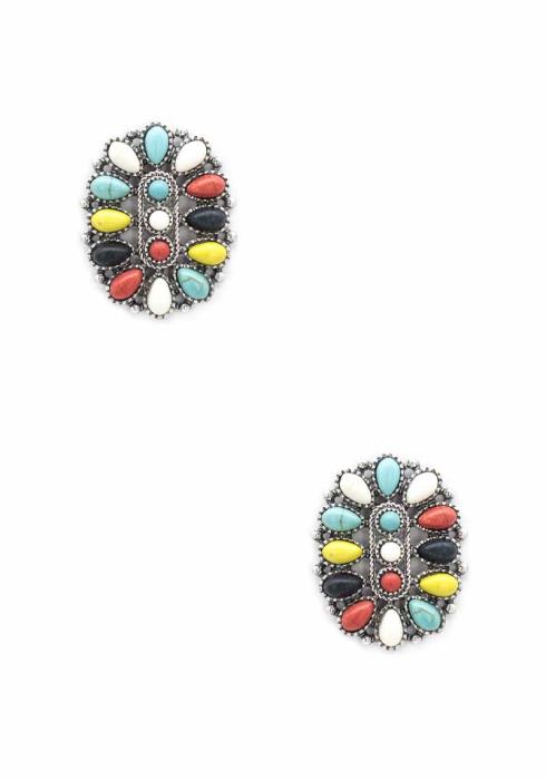 WESTERN STYLE MARBLING STONE STUD EARRING