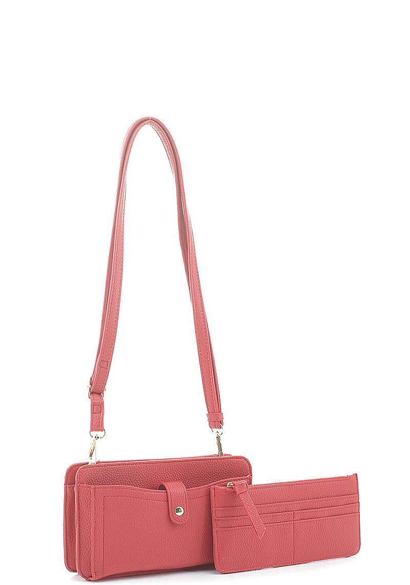 2IN1 WALLET DESIGN CLUTCH CROSSBODY WITH MINI SLOT ZIPPER POUCH SET