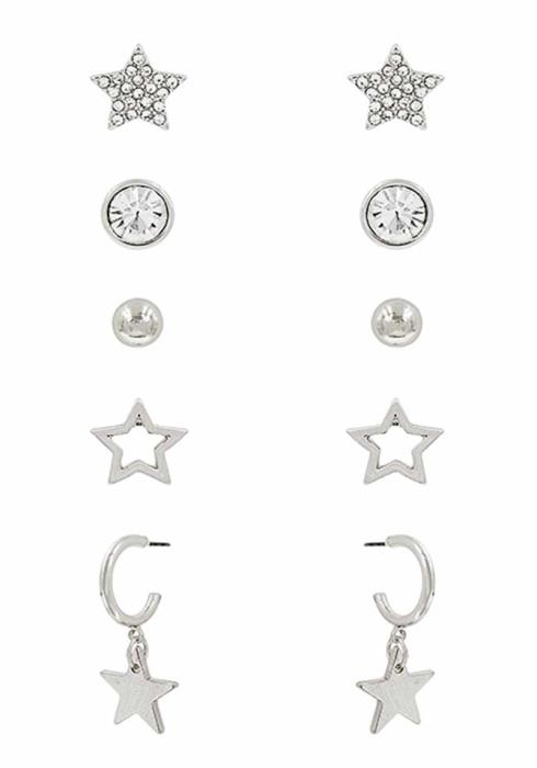 METAL RHINESTONE STUD EARRING 5 PAIR SET