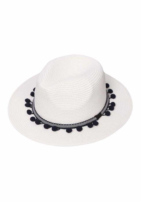PANAMA HAT WITH POMPOM BAND