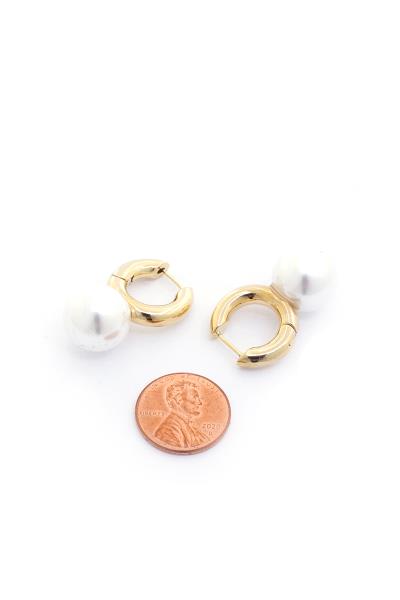 PEARL BEAD 14K GOLD DPPED HUGGIE EARRING