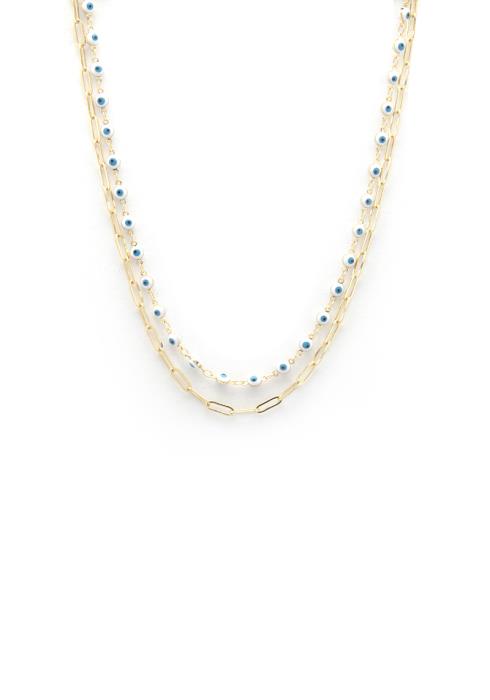 EVIL EYE BEAD OVAL LINK LAYERED NECKLACE