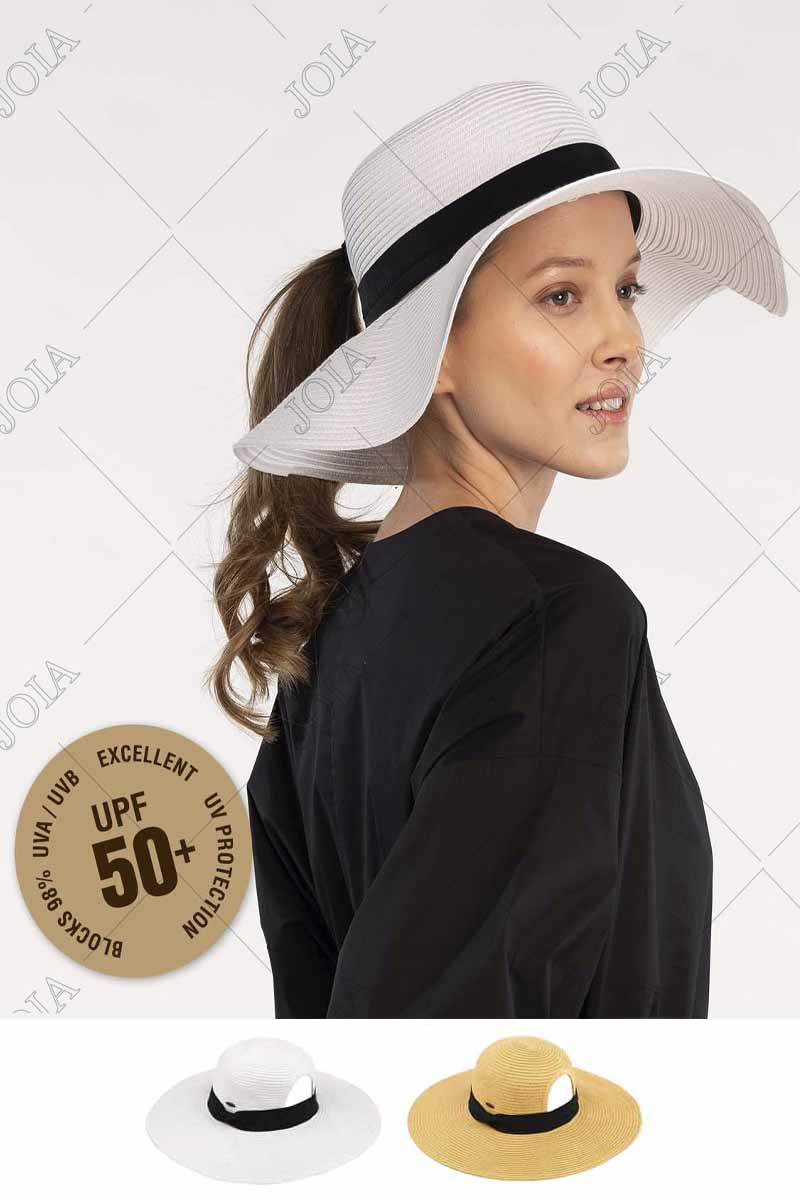 PAPER STRAW WIDE BRIM HAT WITH PONYTAIL OPENING