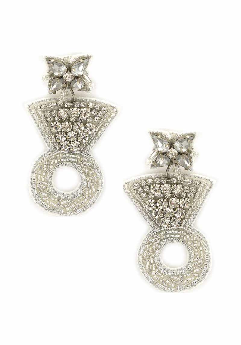 SEED BEAD STONE DIAMOND RING DANGLE EARRING