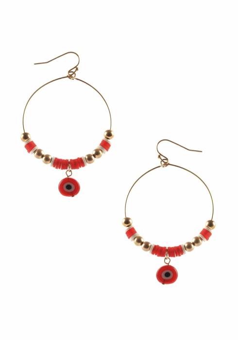 METAL ROUND RUBBER DISC BEAD EVIL EYE DANGLE EARRING