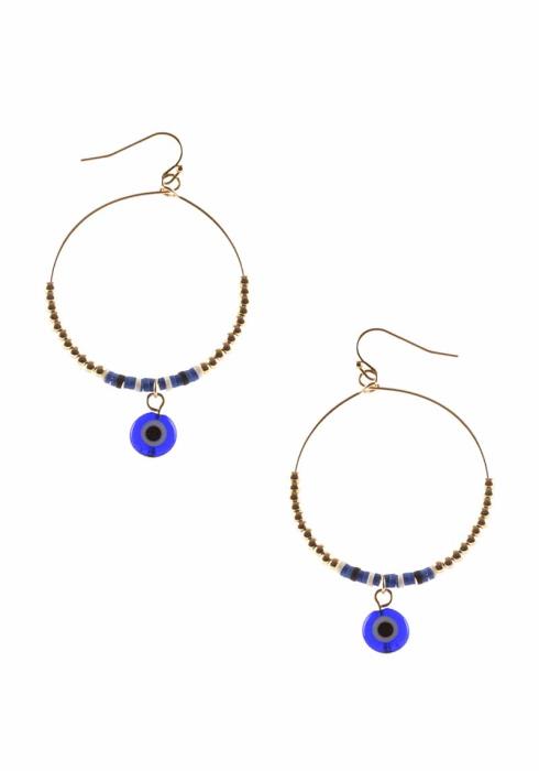 METAL ROUND EVIL EYE DANGLE EARRING
