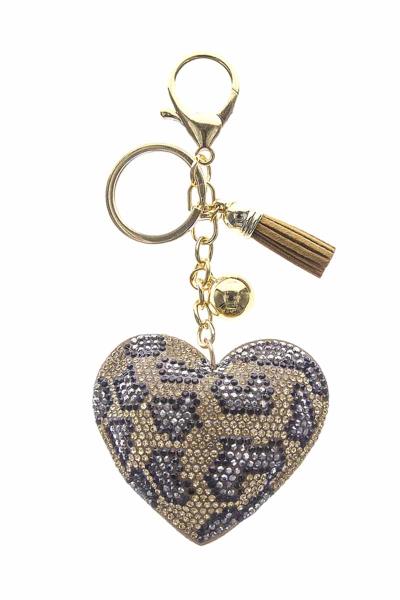 HEART ANIMAL PRINT PATTERN PUFFY BLING KEYCHAIN