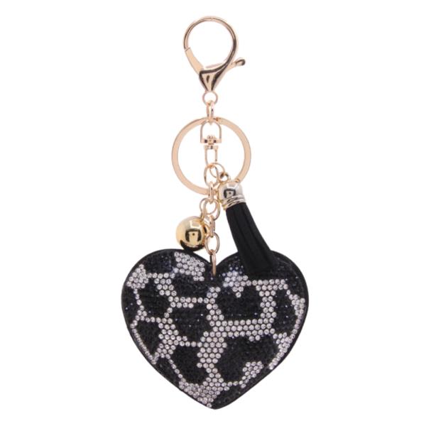 HEART ANIMAL PRINT PATTERN PUFFY BLING KEYCHAIN