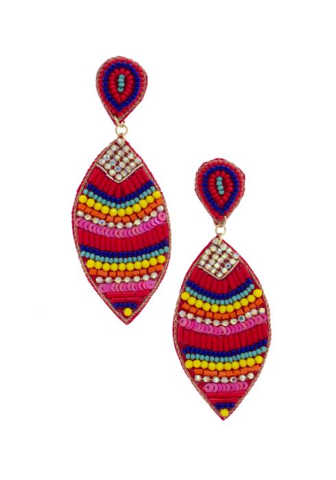 MULTI LINE BEAD TEAR DROP EARRING