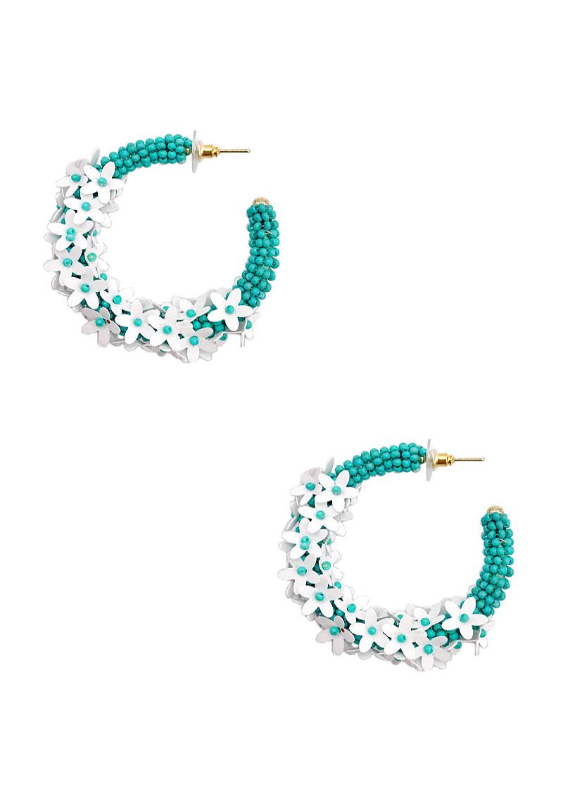 BEAD FLORAL OPEN CIRCLE EARRING