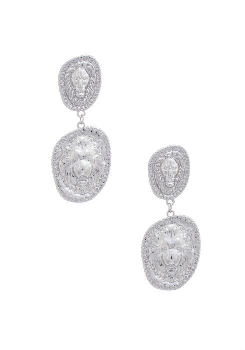 DOUBLE LION HEAD POST DROP EARRING