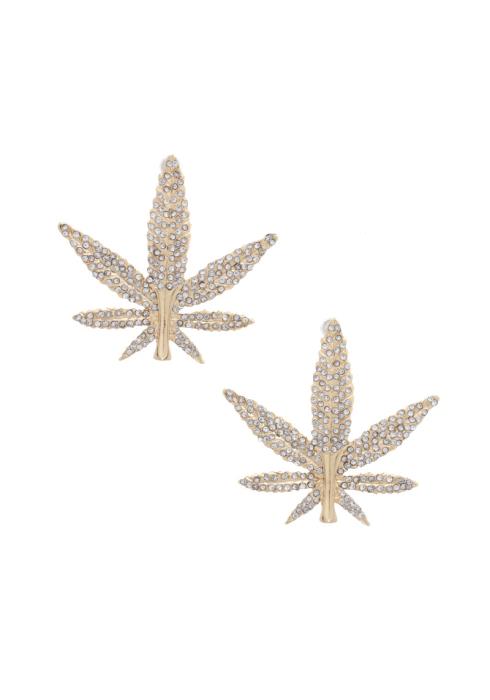 RHINESTONE CANNABIS LEAF EARRING