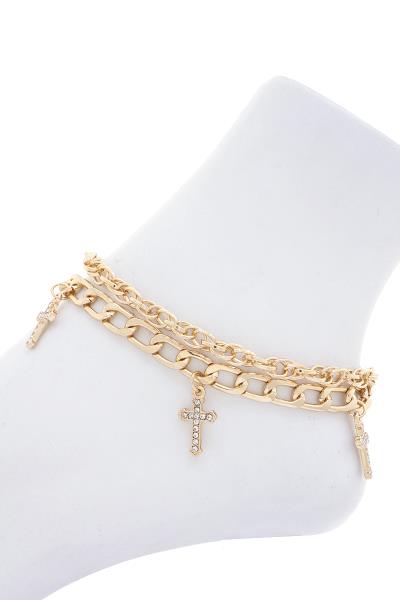 RHINESTONE CROSS ANKLET SET