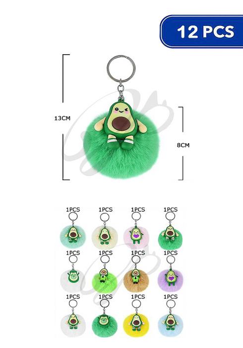 AVOCADO CARTOON FUR BALL KEY CHAIN (12 UNITS)