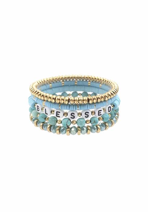 BLESSED CRYSTAL METAL MIX BEAD STRETCH MULTI BRACELET SET