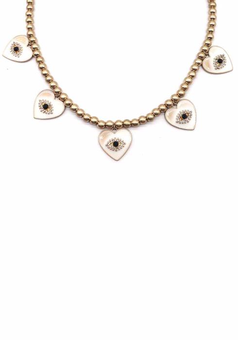 FASHION BALL BEAD HEART EVIL EYE DANGLE NECKLACE