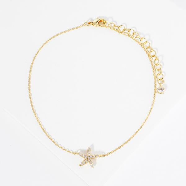 RHINESTONE STAR FISH GOLD DIPPED ANKLET