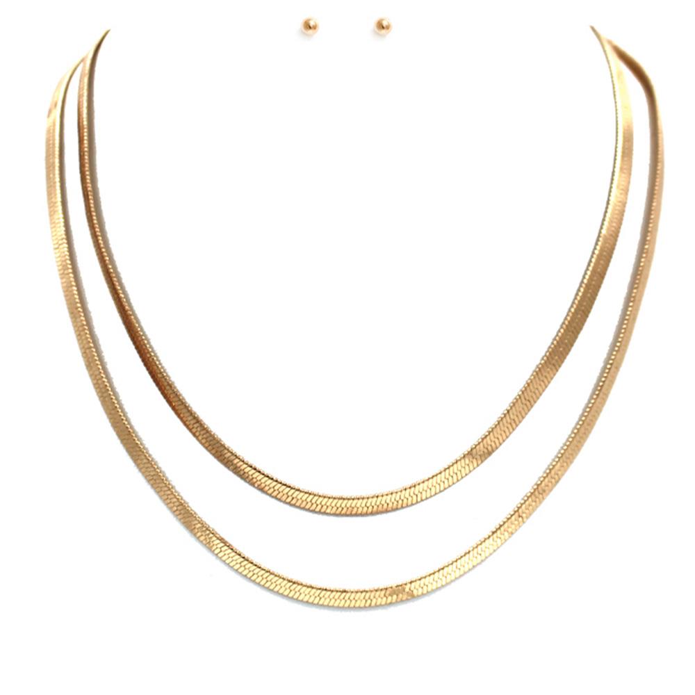 FASHION METAL BRASS DOUBLE LAYER NECKLACE WITH EARRING SET