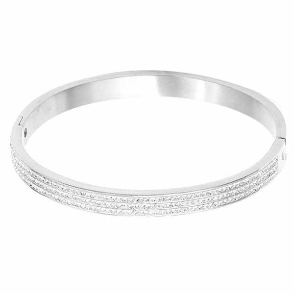 METAL RHINESTONE OPEN BANGLE BRACELET