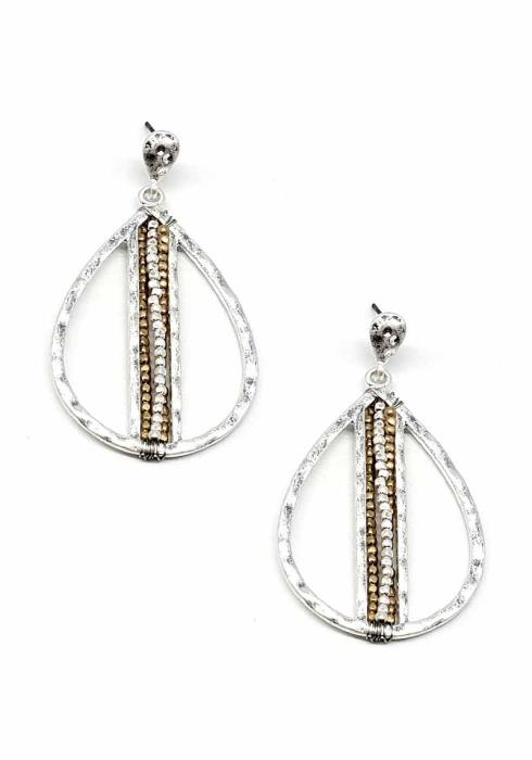 METAL TEARDROP SEED BEAD DANGLE EARRING