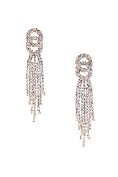 FASHION RHINESTONE DOUBLE JOINED CIRCLE STRANDS EARRING