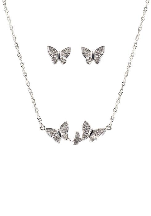 CHAIN RHINESTONE BUTTERFLY EARRING AND NECKLACE SET