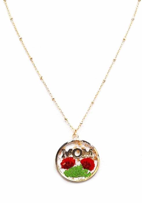 ROUND RESIN FLOWER MOM PENDANT NECKLACE