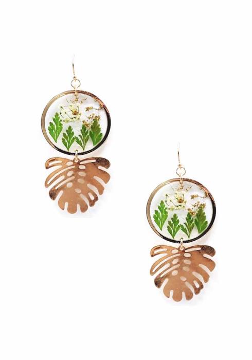 FLOWER RESIN LEAVES DANGLE EARRING