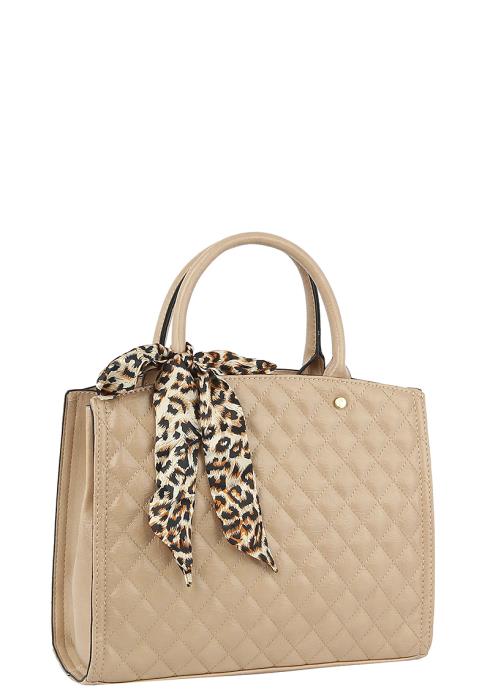 SMOOTH QUILTED ANIMAL PRINT RIBBON TOTE BAG