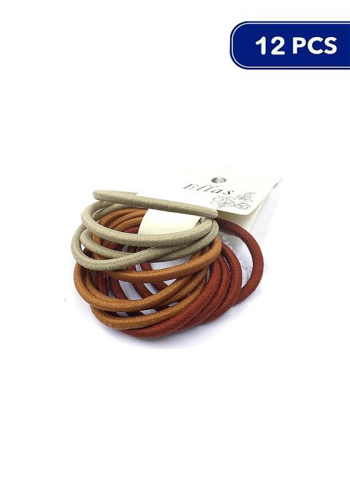 NATURAL BROWN COLOR MIX RUBBER BAND HAIR TIE 12 PC SET (12 UNITS)