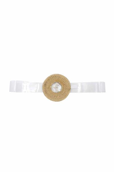 LARGE BASKET WEAVE CIRCLE BUCKLE CLEAR BELT