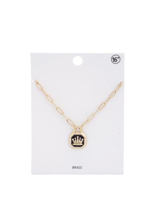CROWN CHARM OVAL LINK NECKLACE