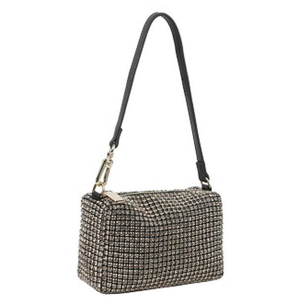 FASHION RHINESTONE DESIGN ZIPPER CROSSBODY BAG