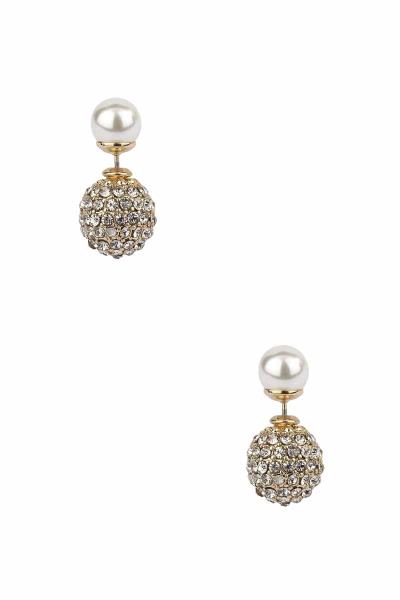 PEARL & RHINESTONE BOTH SIDE STUD EARRING