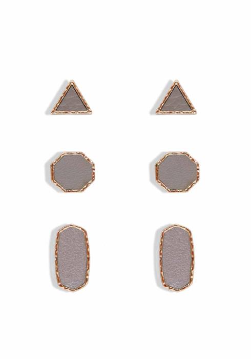 LEATHER STUD EARRING 3 PAIR SET