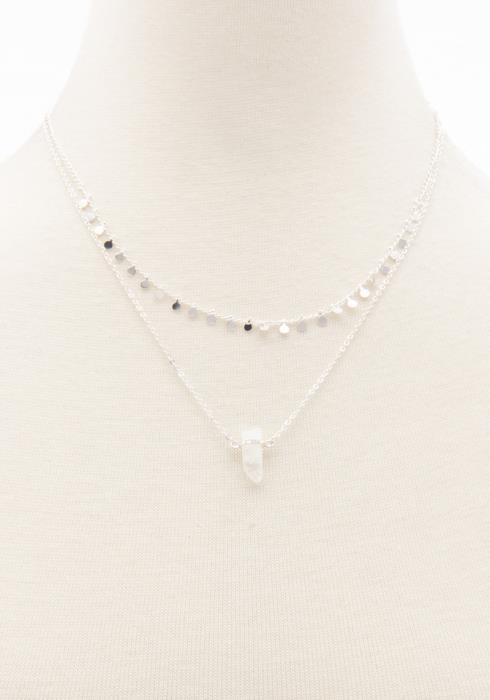 FAUX STONE COIN CHARM LAYERED NECKLACE