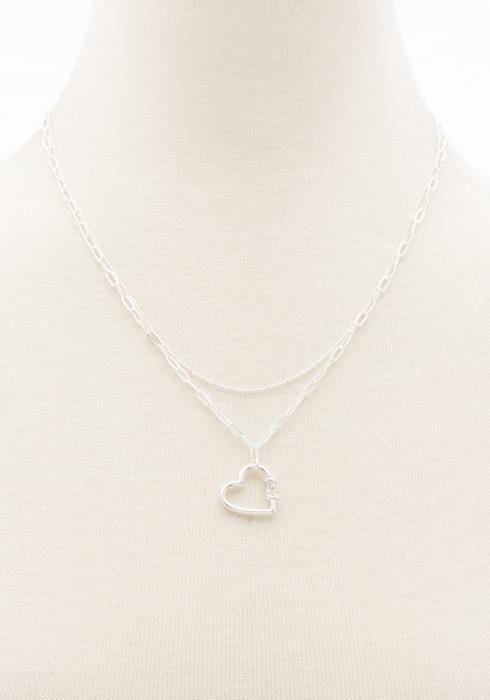 HEART CHARM OVAL LINK LAYERED NECKLACE