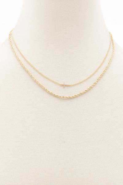 DAINTY CROSS TWISTED LINK LAYERED NECKLACE