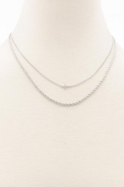 DAINTY CROSS TWISTED LINK LAYERED NECKLACE