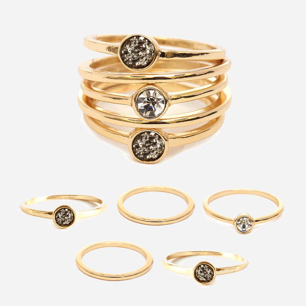METAL STONE MULTI RING 5PC SET