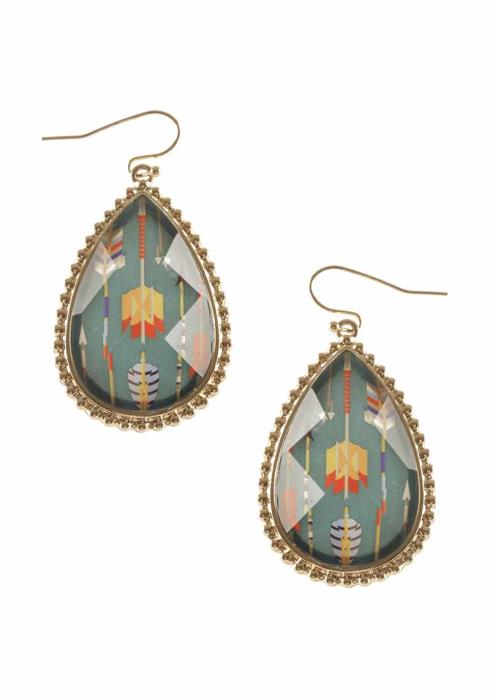 RESIN ARROW PRINT TEARDROP DANGLE EARRING