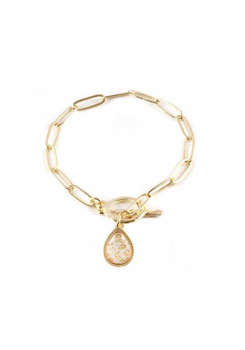 METAL CHAIN TOGGLE CLASP RESIN LEOPARD CHARM BRACELET