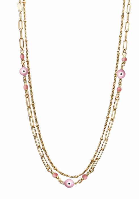 2 LAYERED METAL CHAIN EVIL EYE NECKLACE