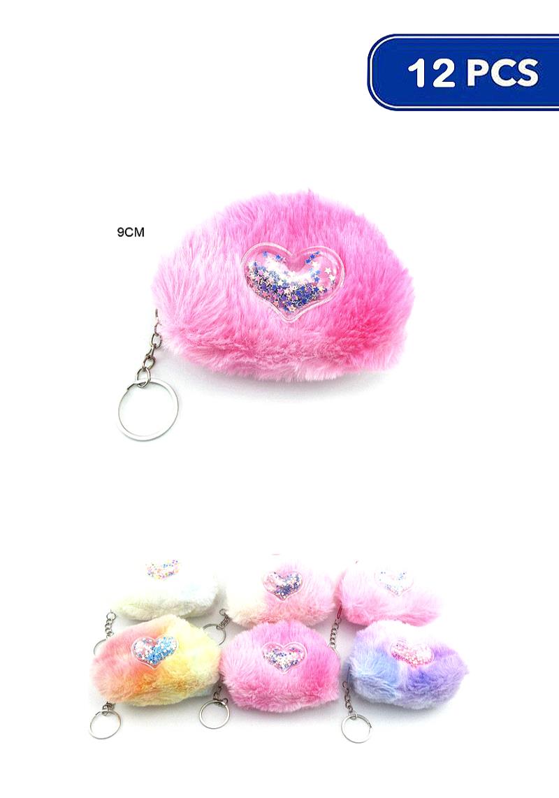 GLITTER STAR HEART POM KEY CHAIN (12 UNITS)