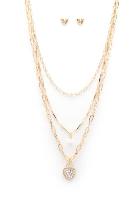 RHINESTONE HEART CHARM LAYERED NECKLACE