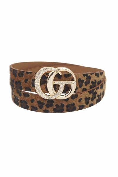 G RHINESTONE BUCKLE LEOPARD BELT