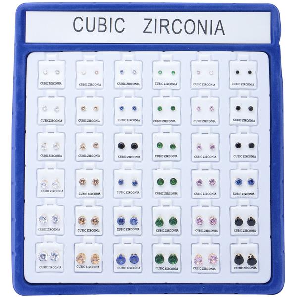 CRYSTAL CUBIC ZIRCONIA 36 PAIRS EARRINGS SET